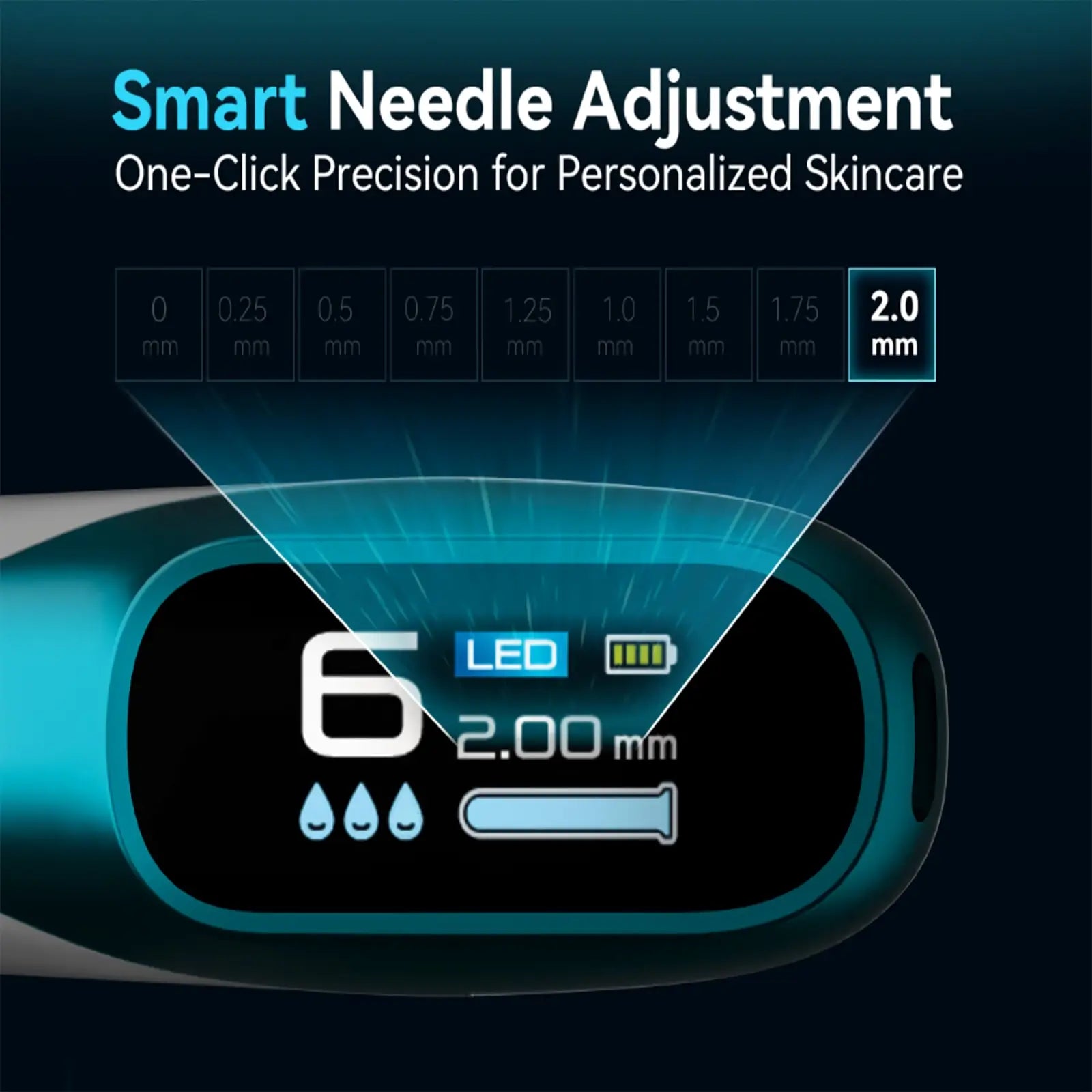 Display of smart needle adjustment feature with digital readout on a dark background