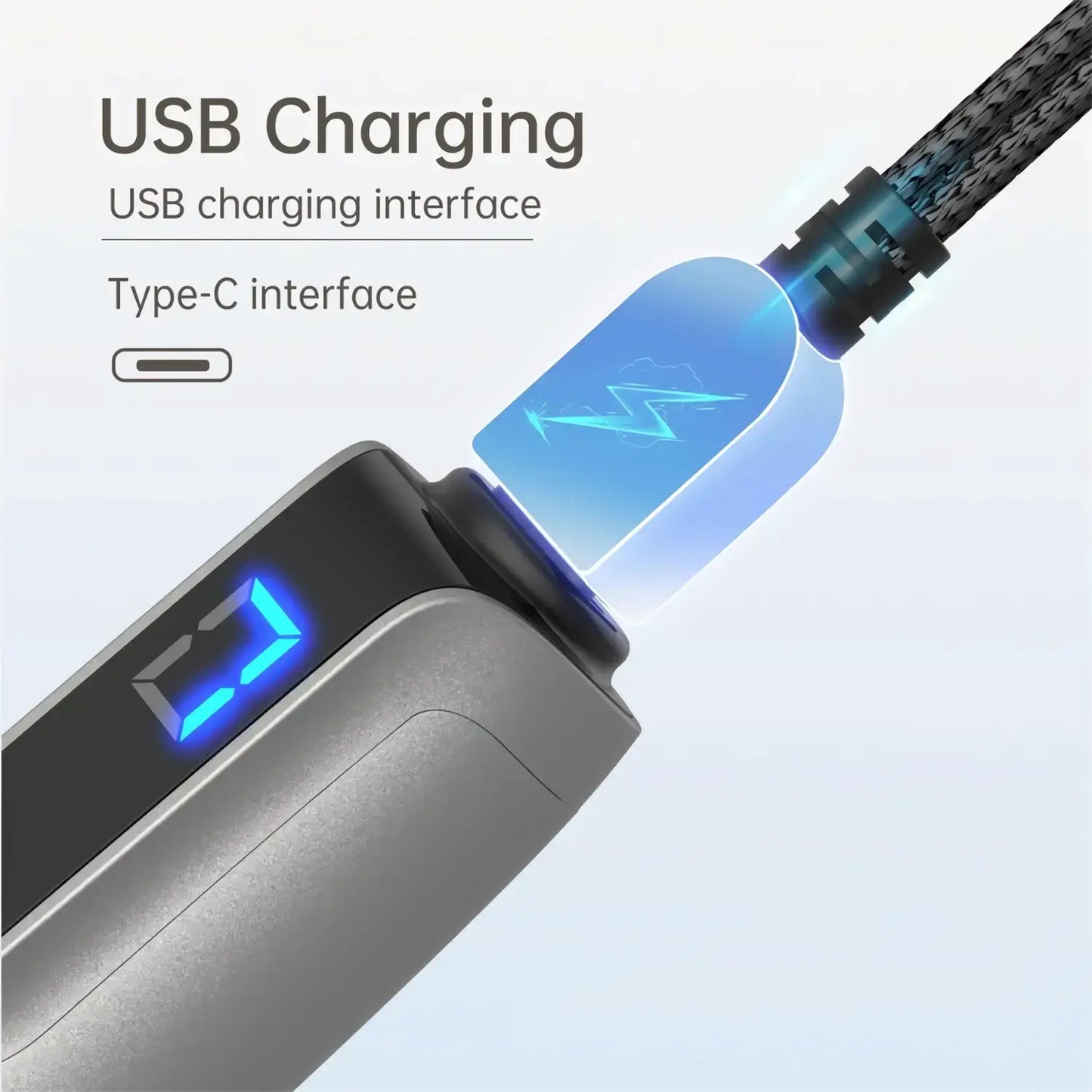 USB charging interface with Type-C connection on a light gray background